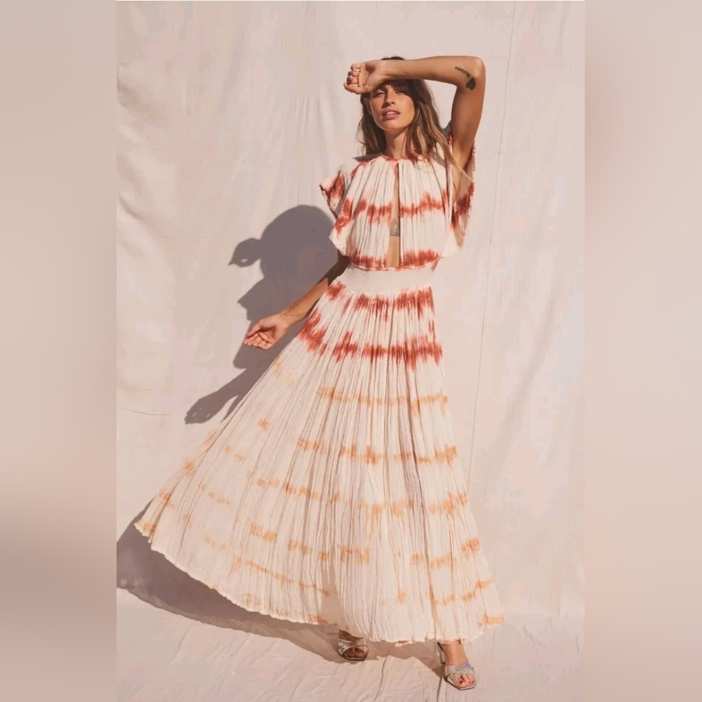 Tie-Dye Maxi Dress in Cream and Rust